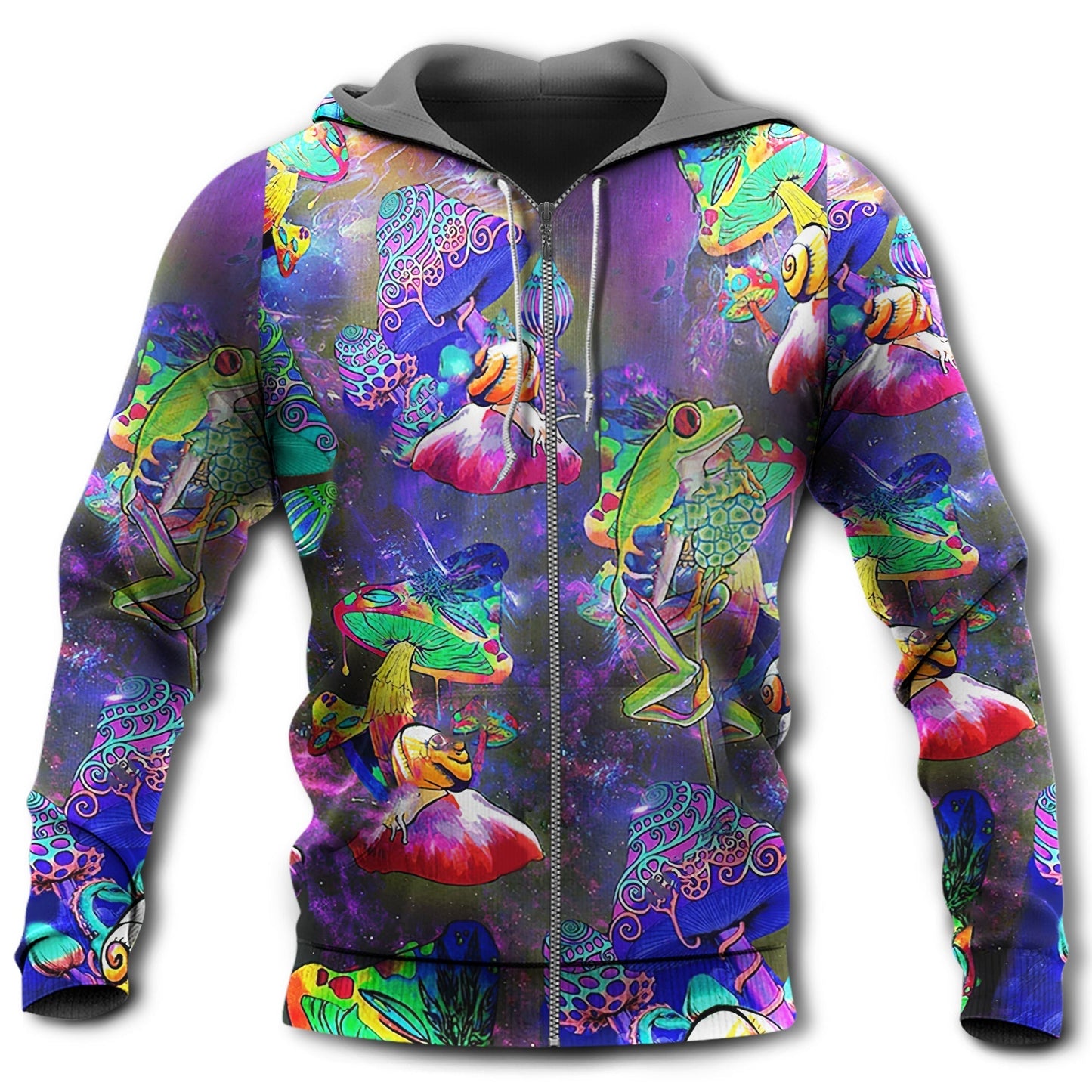 Colorful Frog Galaxy Mushroom Hoodie For Relaxed Streetwear Outdoor Gatherings And Travel