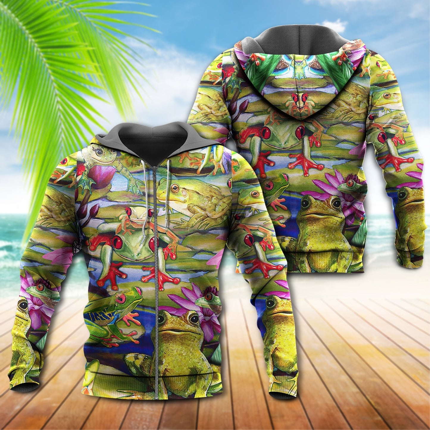 Green Frog Love Lake Hoodie For Wildlife Adventures Everyday Wear And Relaxed Outfits