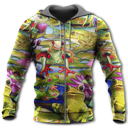 Green Frog Love Lake Hoodie For Wildlife Adventures Everyday Wear And Relaxed Outfits