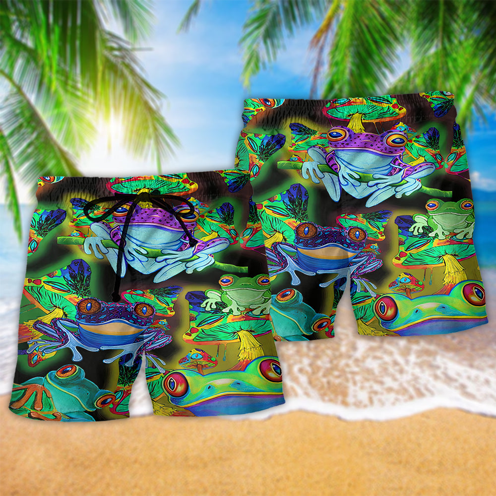 Colorful Frog Beach Shorts Pattern Detail For Sunny Day Activities And Memorable Gift Ideas