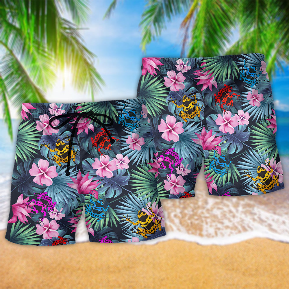 Tropical Frog Summer Beach Shorts Pattern Detail For Resort Wear And Weekend Casual Style