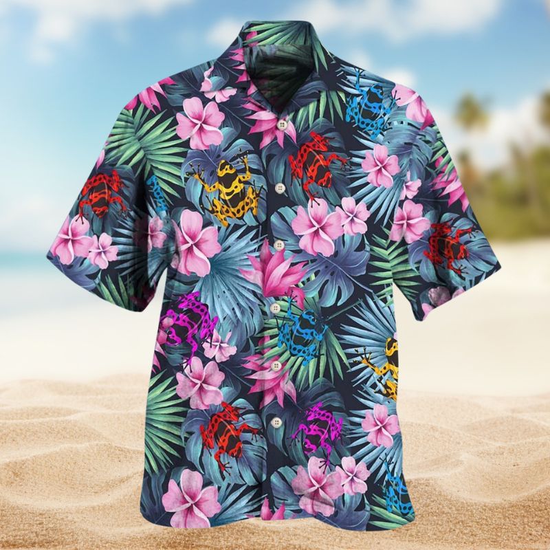 Tropical Summer Frog Hawaiian Shirt For Tropical Holidays, Outdoor Gatherings, And Everyday Comfort