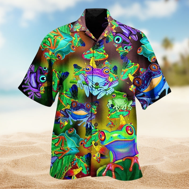 Frogs Mushrooms Hawaiian Shirt For Coastal Travel, Casual Events, And Comfortable Summer Wear