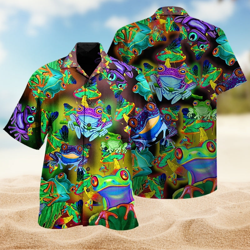 Frogs Mushrooms Hawaiian Shirt For Coastal Travel, Casual Events, And Comfortable Summer Wear