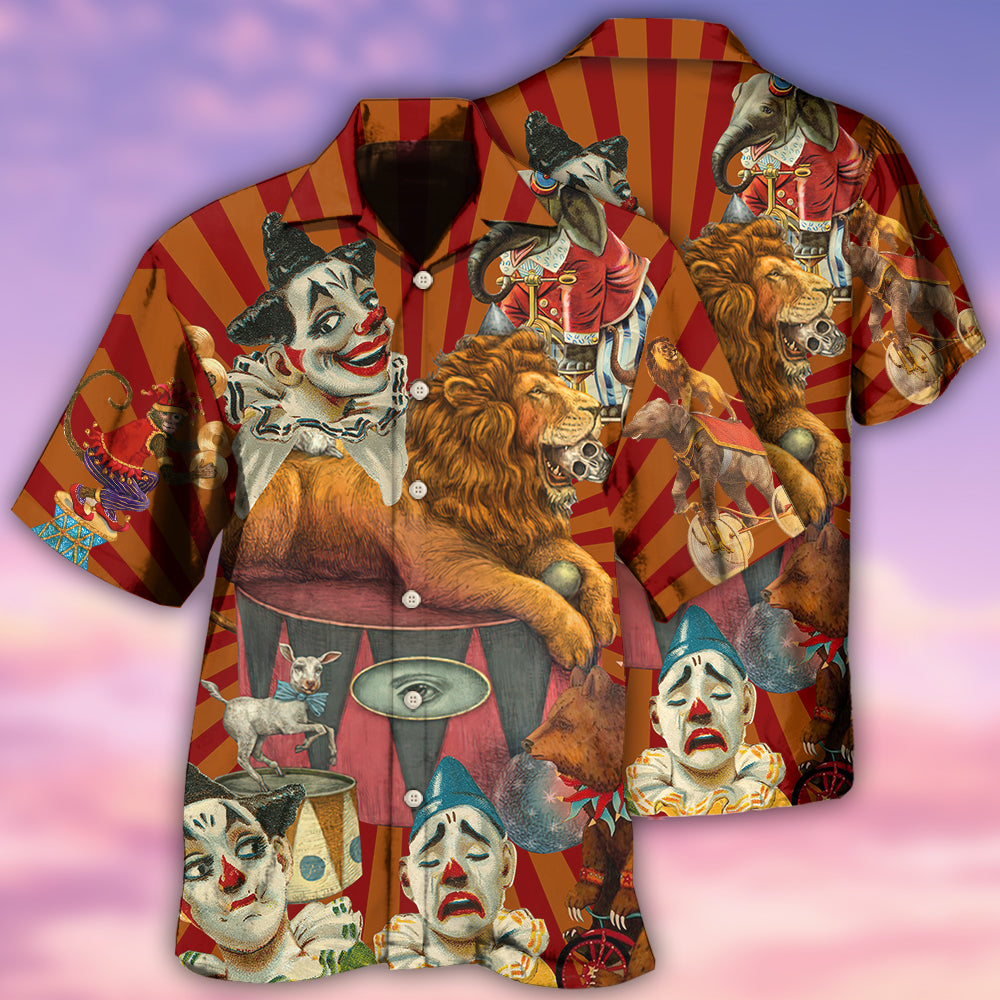 Playful Clown And Lion Hawaiian Shirt With All Over Print For Tropical Getaways Outdoor Fun And Everyday Wear