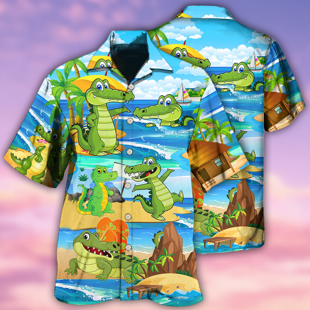 Playful Alligator Hawaiian Shirt With All Over Print For Tropical Travel Beach Gatherings And Comfortable Wear