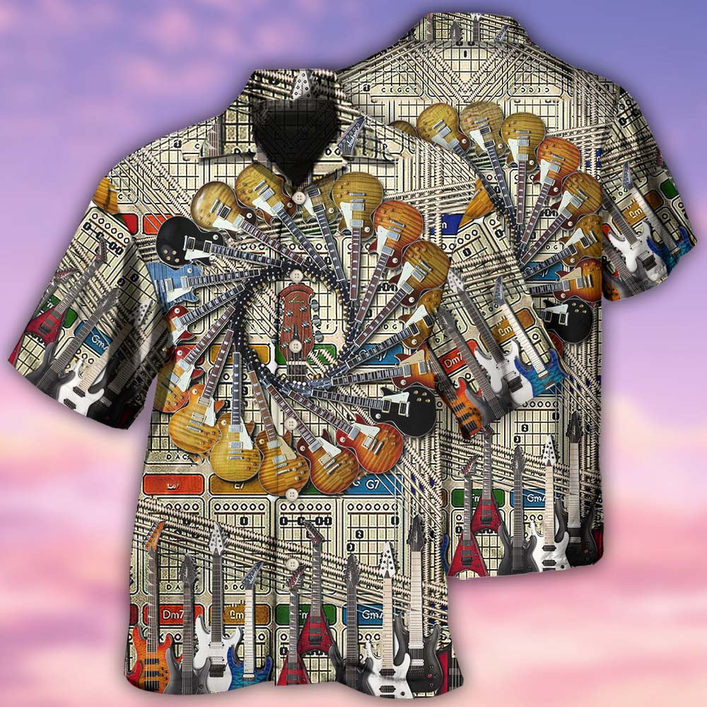 Vintage Guitar Hawaiian Shirt With All Over Print For Tropical Getaways Outdoor Fun And Everyday Wear