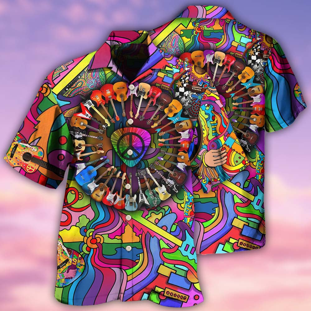 Colorful Guitar Hawaiian Shirt With All Over Print For Tropical Escapes Resort Wear And Outdoor Celebrations
