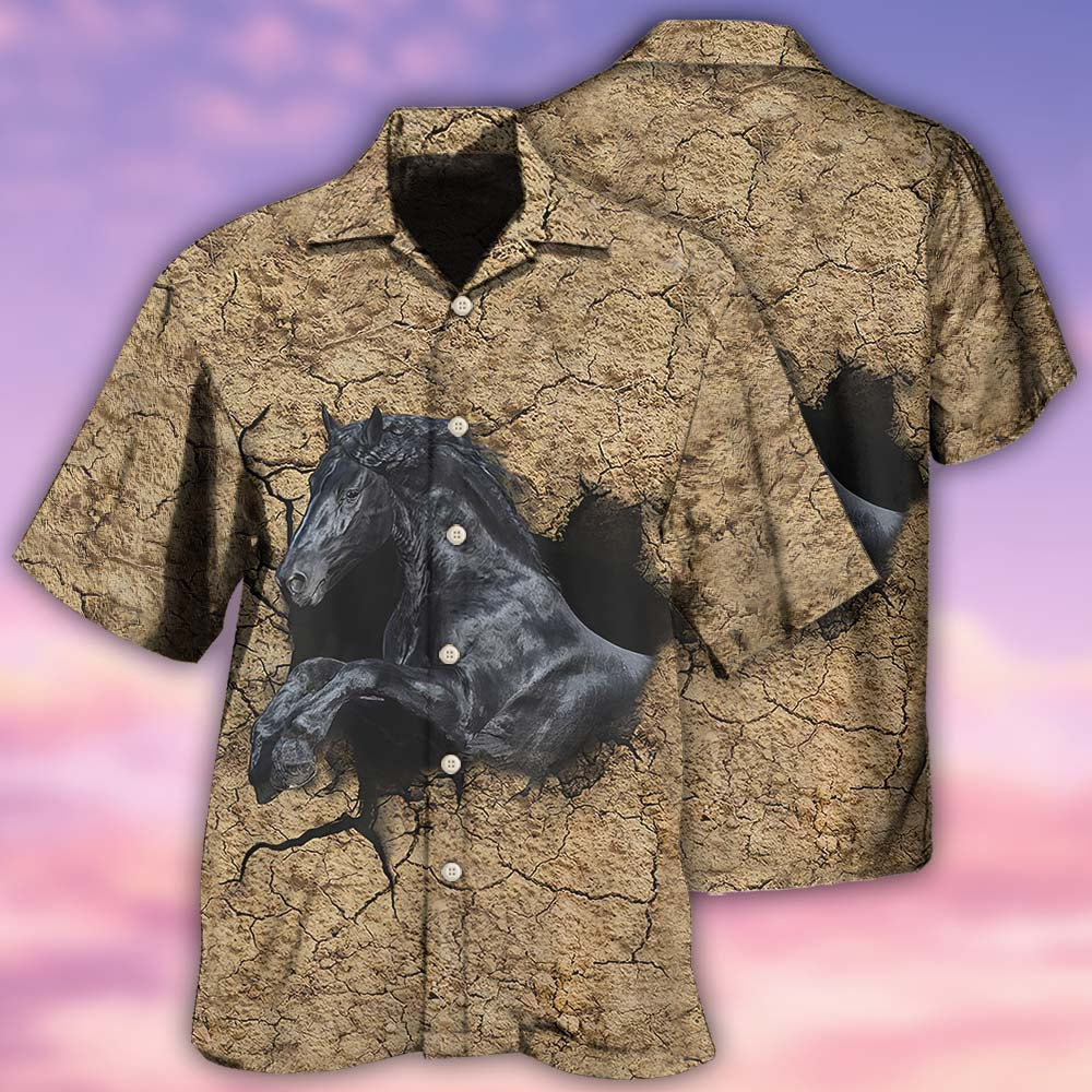 Black Horse Darkness Hawaiian Shirt Design Detail For Beach Days And Holiday Travel