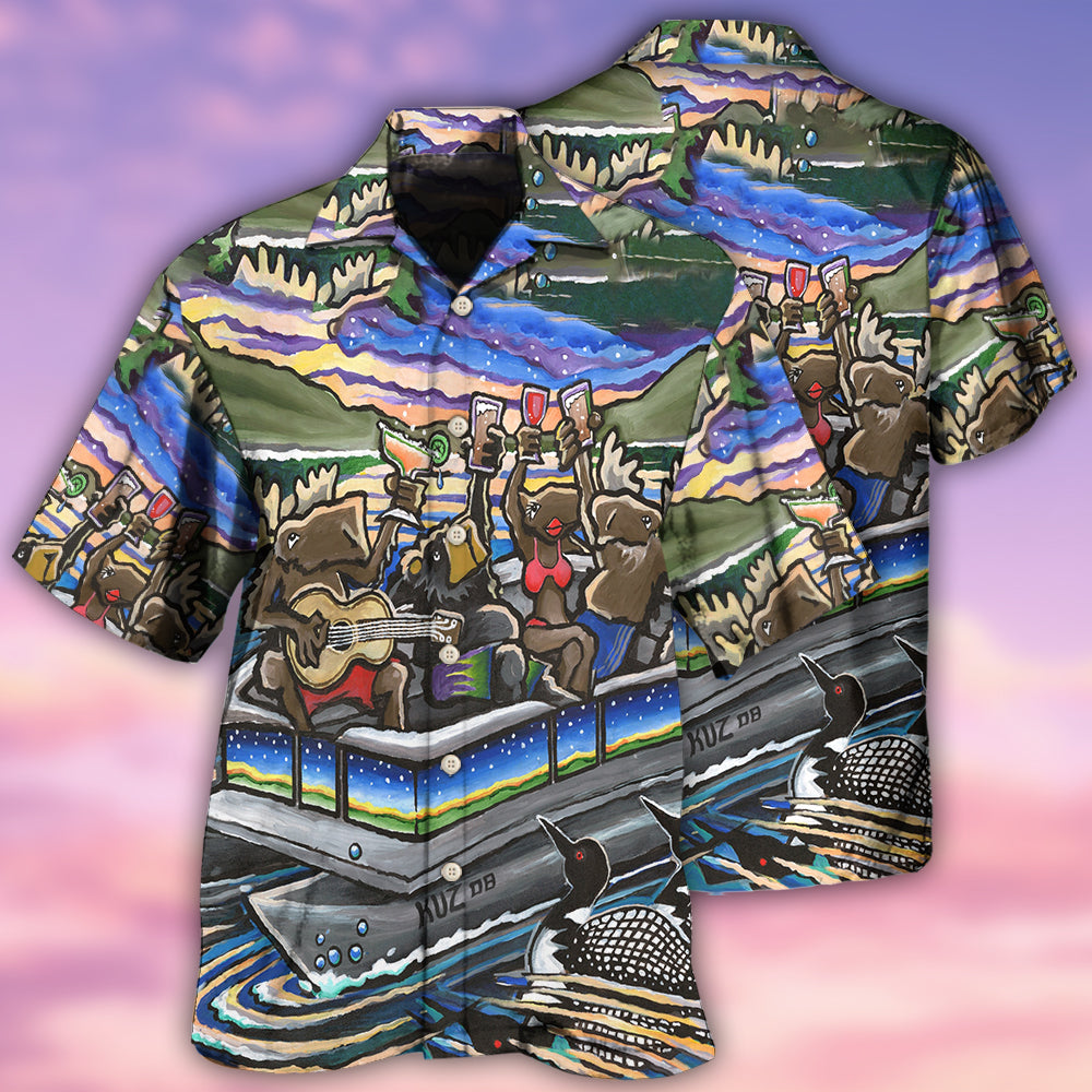 Summer Pontoon Boat Hawaiian Shirt With All Over Print For Resort Getaways Summer Adventures And Casual Gifting