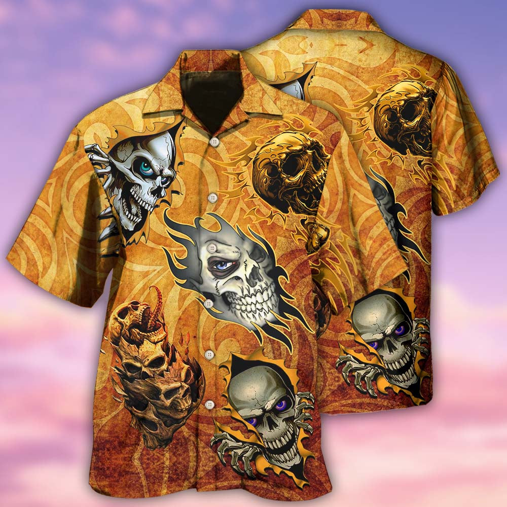 Skull Fire Hawaiian Shirt Design View For Resort Travel And Thoughtful Gifting