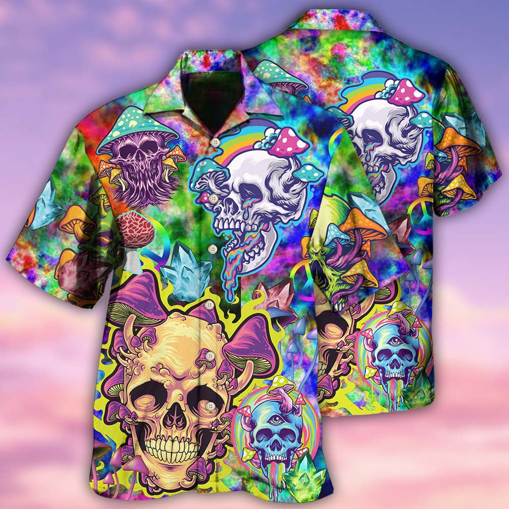 Skull And Mushroom Hawaiian Shirt With All Over Print For Tropical Escapes Resort Wear And Outdoor Celebrations