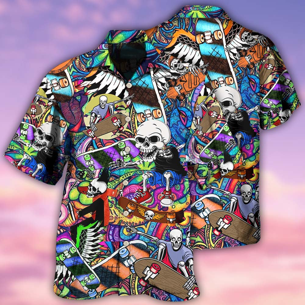 Colorful Skull Hawaiian Shirt With All Over Print For Vacation Parties Beach Outings And Relaxed Daily Wear