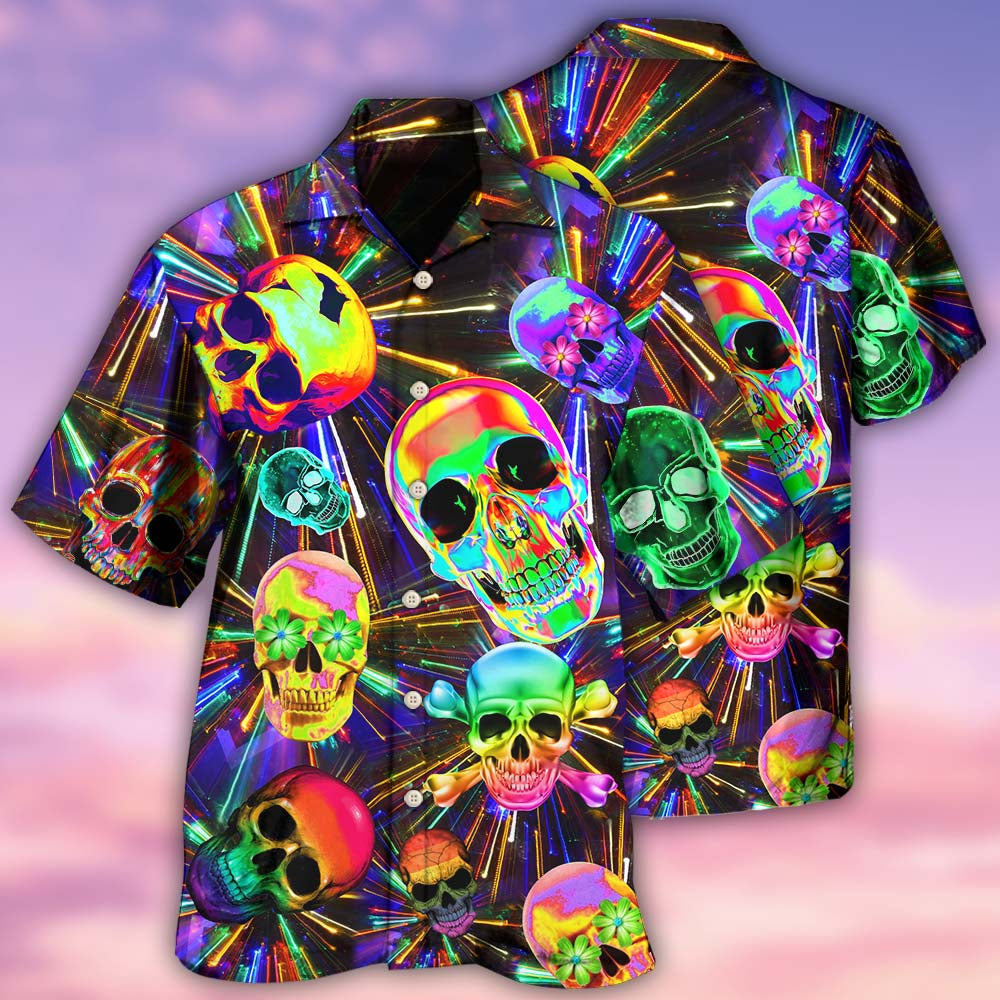 Colorful Cute Skull Hawaiian Shirt With Detailed Graphic For Beach Vacations Casual Parties And Warm Weather Style