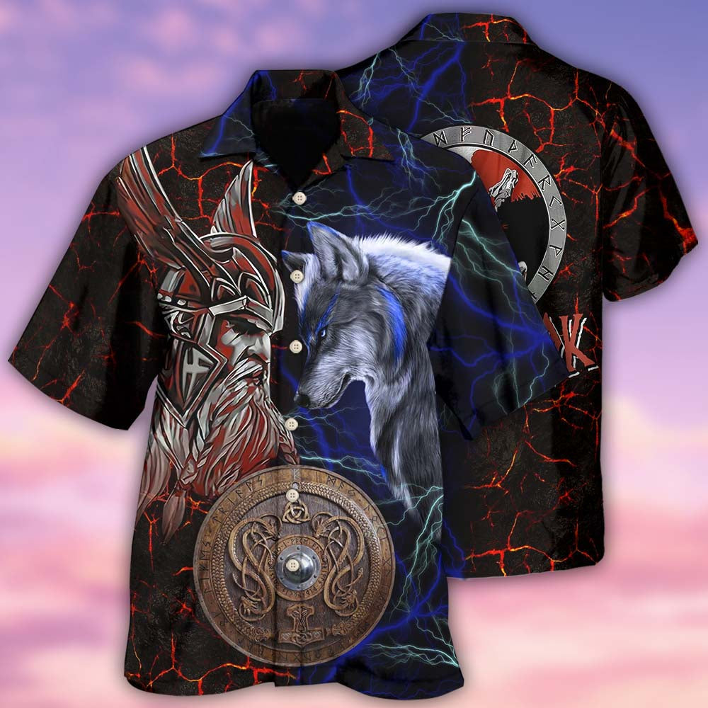 Colorful Norse Warrior Victory Lifestyle Hawaiian Shirt Pattern Detail For Summer Holidays And Outdoor Fun