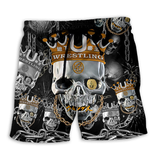 Skull Wrestling Beach Shorts For Tropical Holidays And Weekend Casual Style