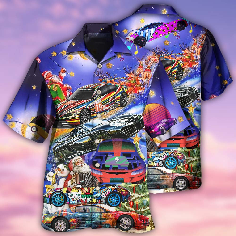 Christmas Playful Classic Car Hawaiian Shirt With All Over Print For Beach Vacations Casual Parties And Warm Weather Style
