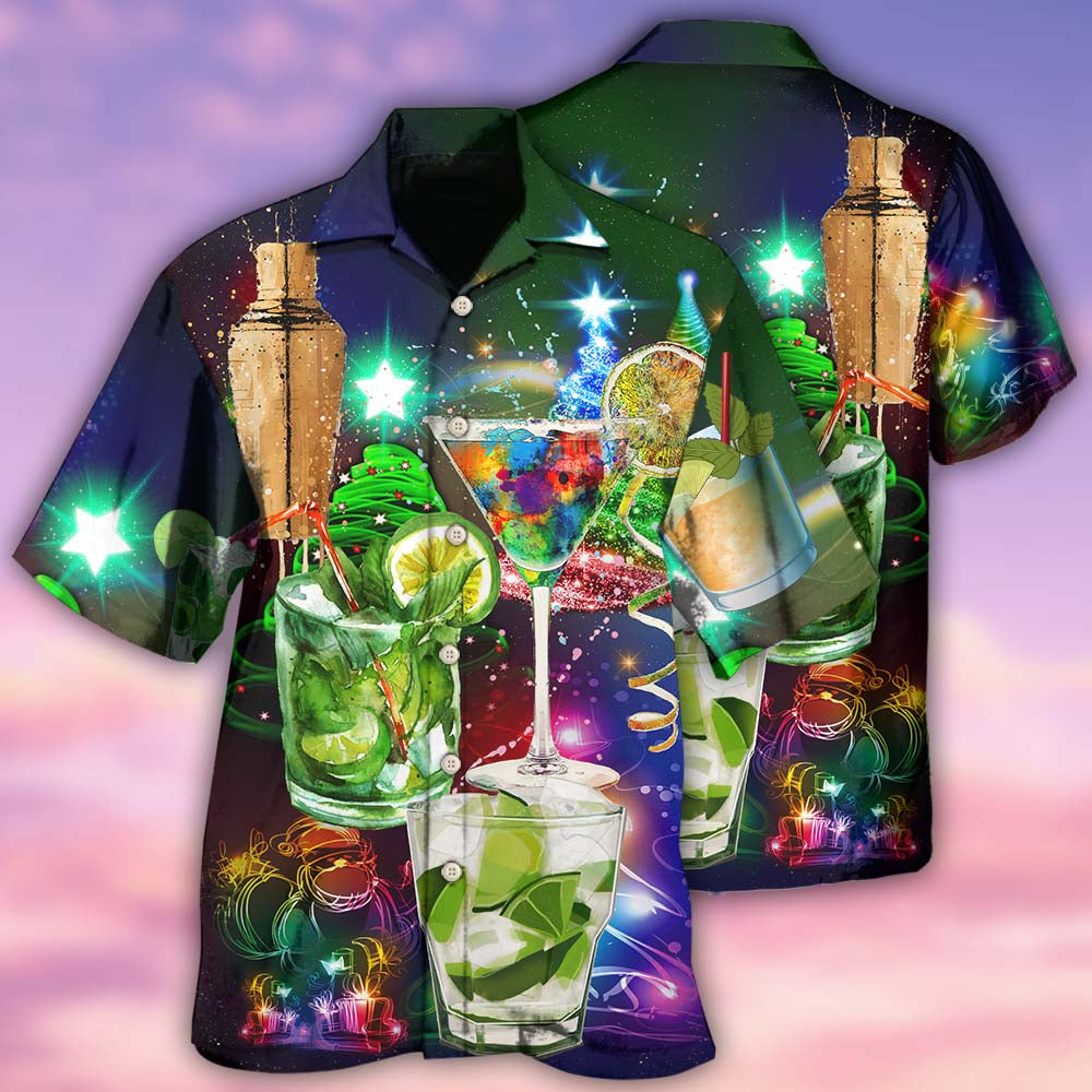 Festive Cocktail Christmas Hawaiian Shirt Design View For Casual Summer Styling