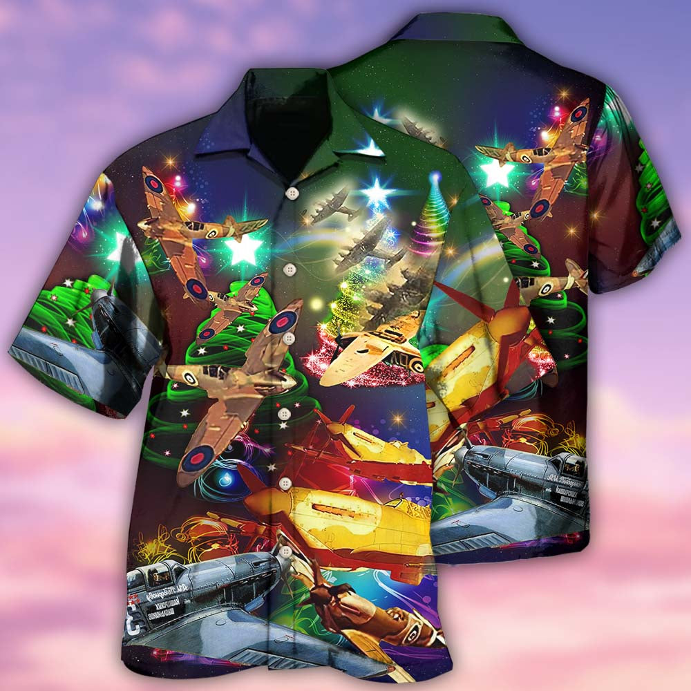 Combat Aircraft Sky Christmas Hawaiian Shirt Design Detail For Sunny Adventures And Casual Wear