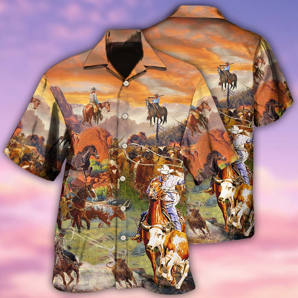 Cowboy Freedom Life Style Mountain Hawaiian Shirt For Summer Vacation Beach Travel And Relaxed Casual Wear