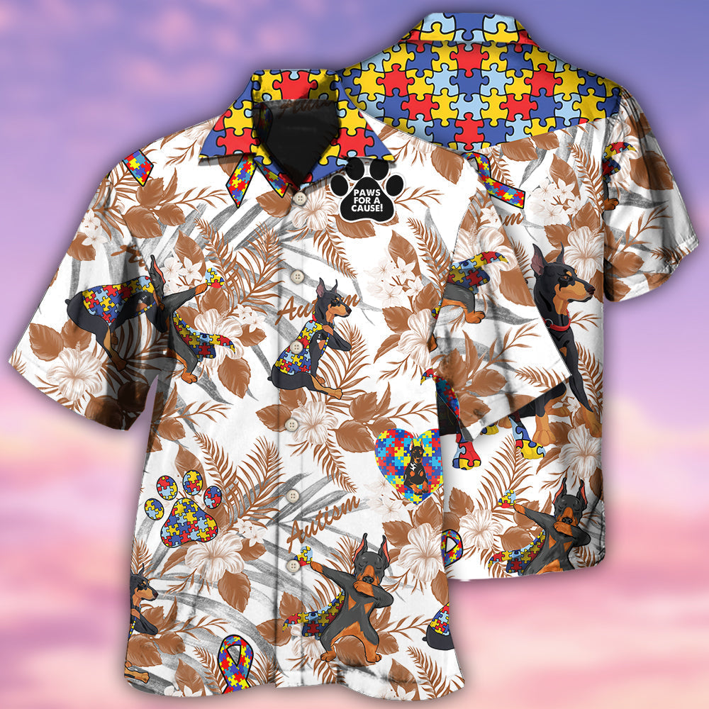 Vintage Doberman Awareness Hawaiian Shirt Artwork View For Weekend Travel And Beach Style