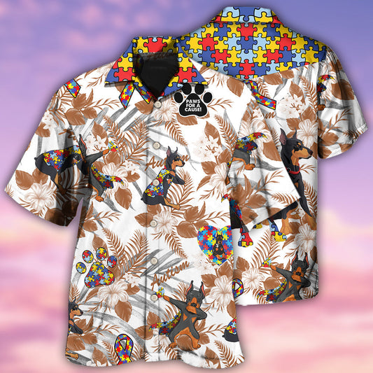 Vintage Doberman Awareness Hawaiian Shirt Artwork View For Weekend Travel And Beach Style