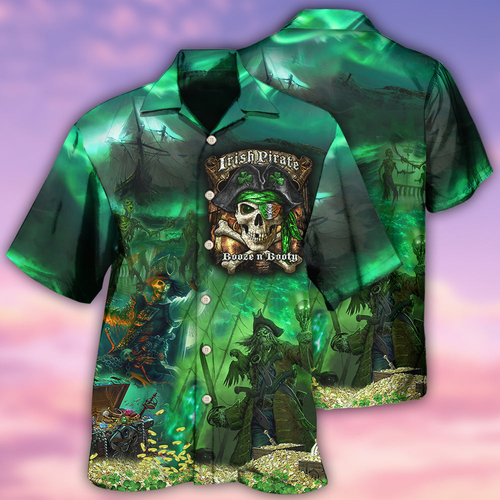 Irish Nautical Pirate Booze Booty Beautiful Hawaiian Shirt Design Detail For Beach Days And Holiday Travel