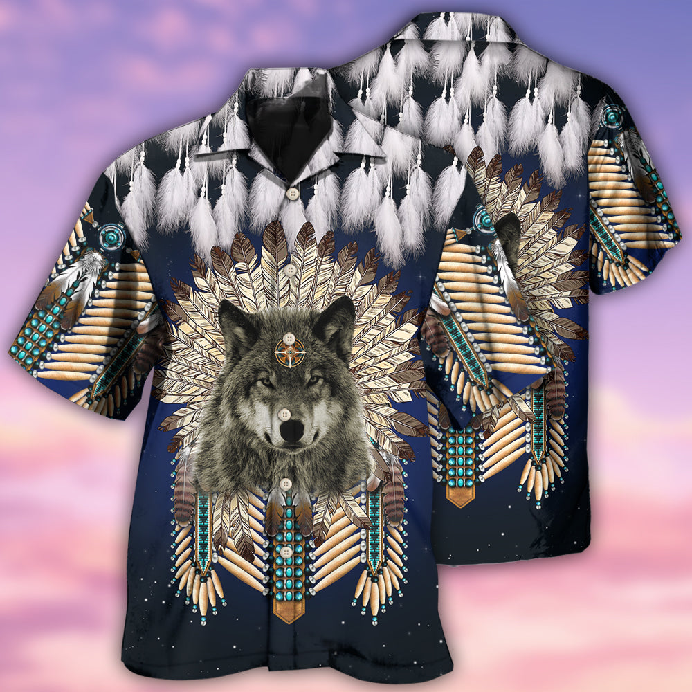 Bohemian Dark Wolf Feathers Hawaiian Shirt For Coastal Adventures And Warm Weather Wear