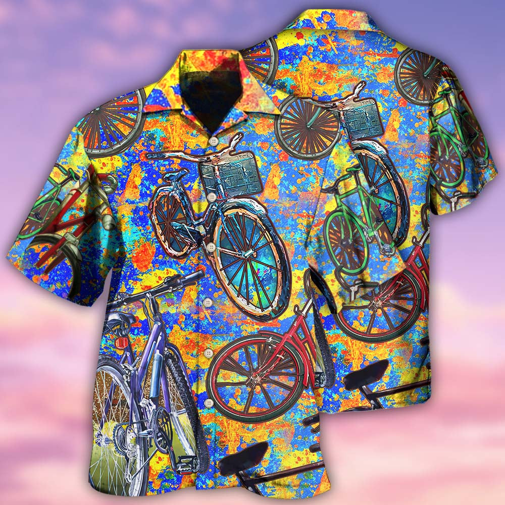 Colorful Summer Bicycle Hawaiian Shirt With All Over Print For Island Trips Summer Gatherings And Comfortable Daily Wear