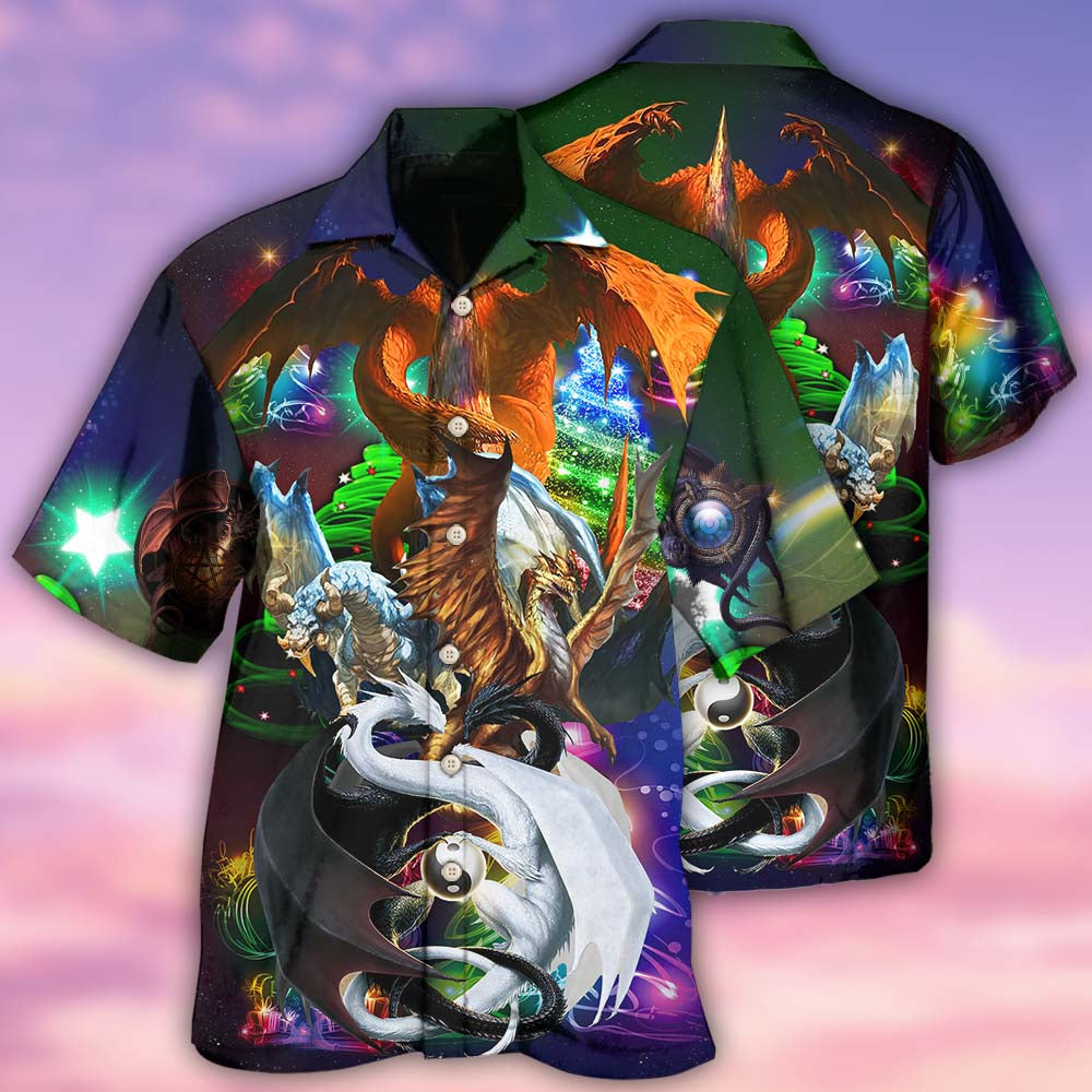Black White Dragon Christmas Hawaiian Shirt Design View For Resort Travel And Thoughtful Gifting