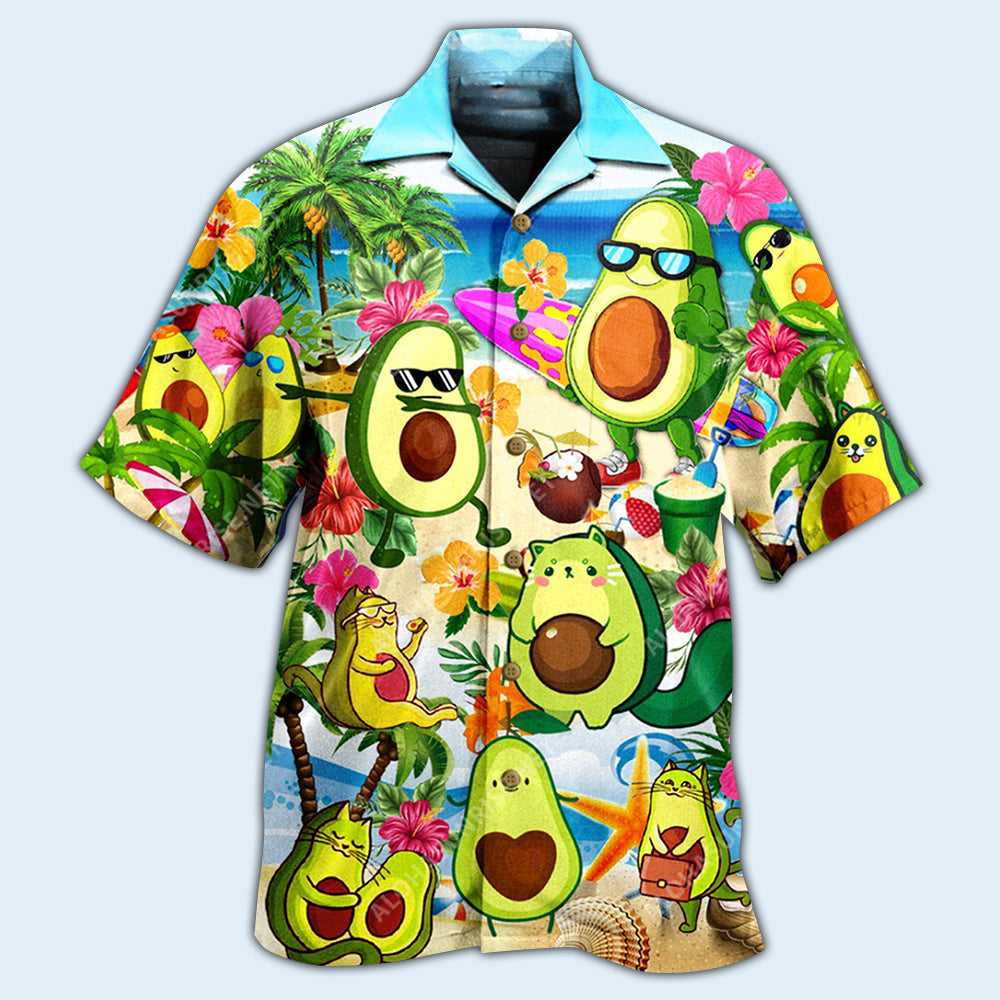 Avocado And Tropical Beach Hawaiian Shirt With All Over Print For Vacation Getaways Resort Wear And Casual Celebrations