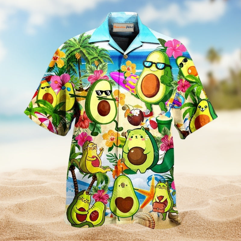 Fruit Avocado Chilling By The Beach Hawaiian Shirt For Summer Vacation Beach Travel And Relaxed Casual Wear