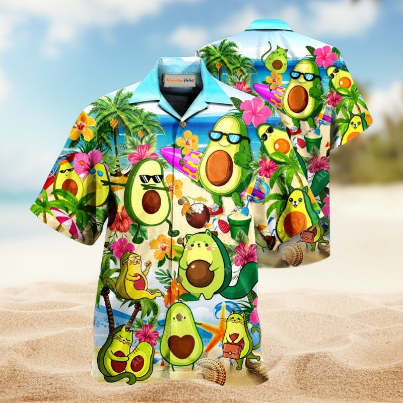 Fruit Avocado Chilling By The Beach Hawaiian Shirt For Summer Vacation Beach Travel And Relaxed Casual Wear