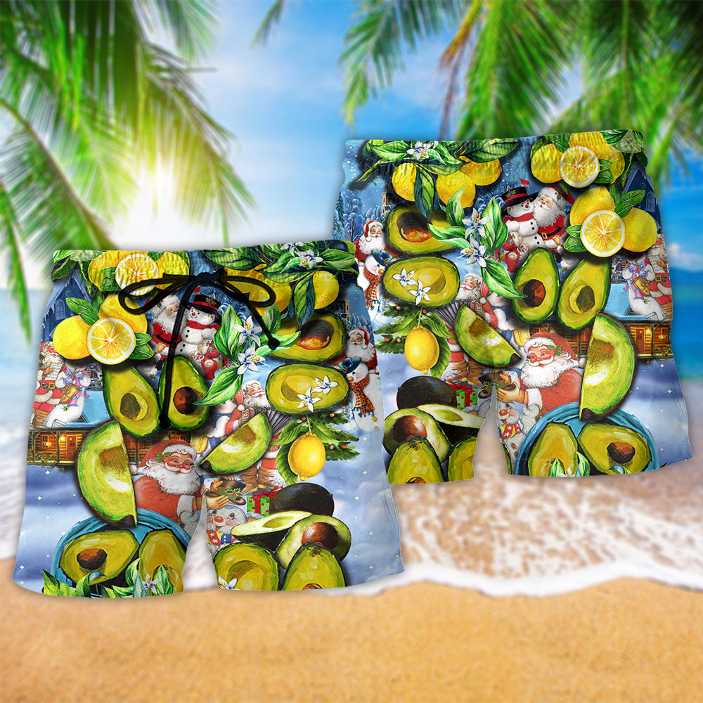 Avocado Lemon Summer Christmas Beach Shorts Artwork View For Seaside Trips And Casual Style