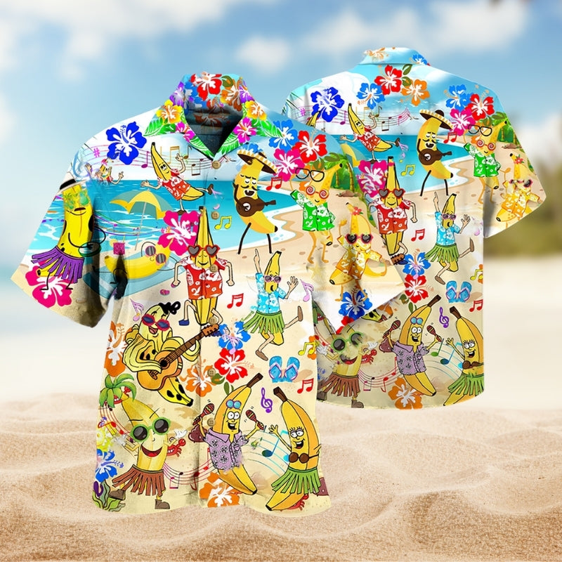 Fruit Banana Beach Hawaiian Shirt For Tropical Holidays, Resort Trips, And Relaxed Coastal Style