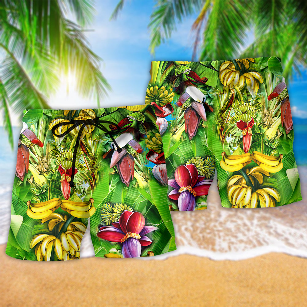 Banana Tropical Forest Summer Beach Shorts Pattern Detail For Cruise Vacations And Weekend Casual Style