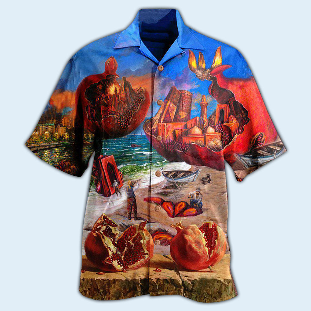 Fruit Nourish Bowl Pomegranate Sea Hawaiian Shirt For Vacation Days And Relaxed Coastal Outings