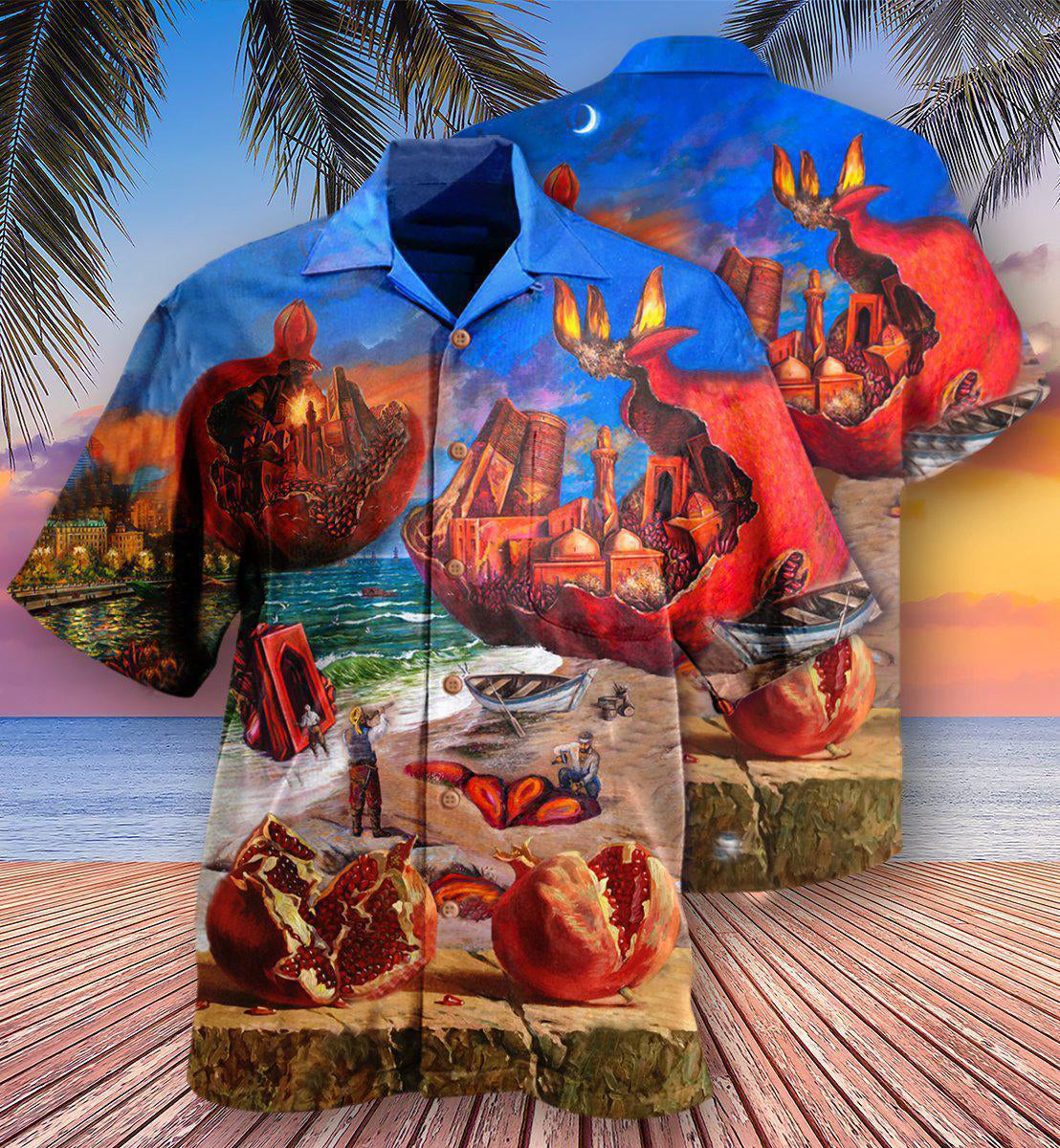 Fruit Nourish Bowl Pomegranate Sea Hawaiian Shirt Artwork View For Weekend Travel And Beach Style