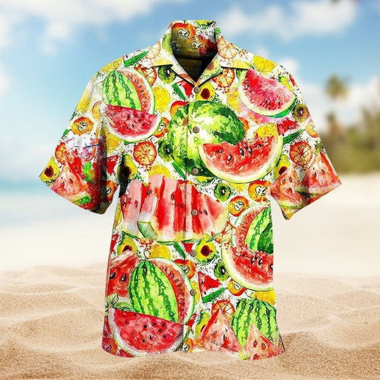 Summer Fruit Watermelon Hawaiian Shirt For Island Getaways, Outdoor Gatherings, And Comfortable Summer Wear