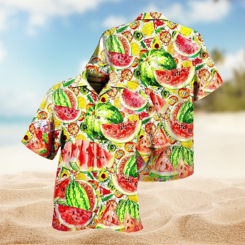 Summer Fruit Watermelon Hawaiian Shirt For Island Getaways, Outdoor Gatherings, And Comfortable Summer Wear