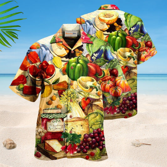 Vintage Fruit Vegetable Hawaiian Shirt For Tropical Holidays, Outdoor Gatherings, And Everyday Comfort