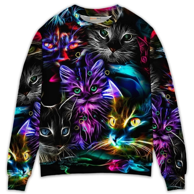 Funny Cat Neon Light Colorful Sweater For Animal Lovers Casual Wear Holidays And Thoughtful Gifting