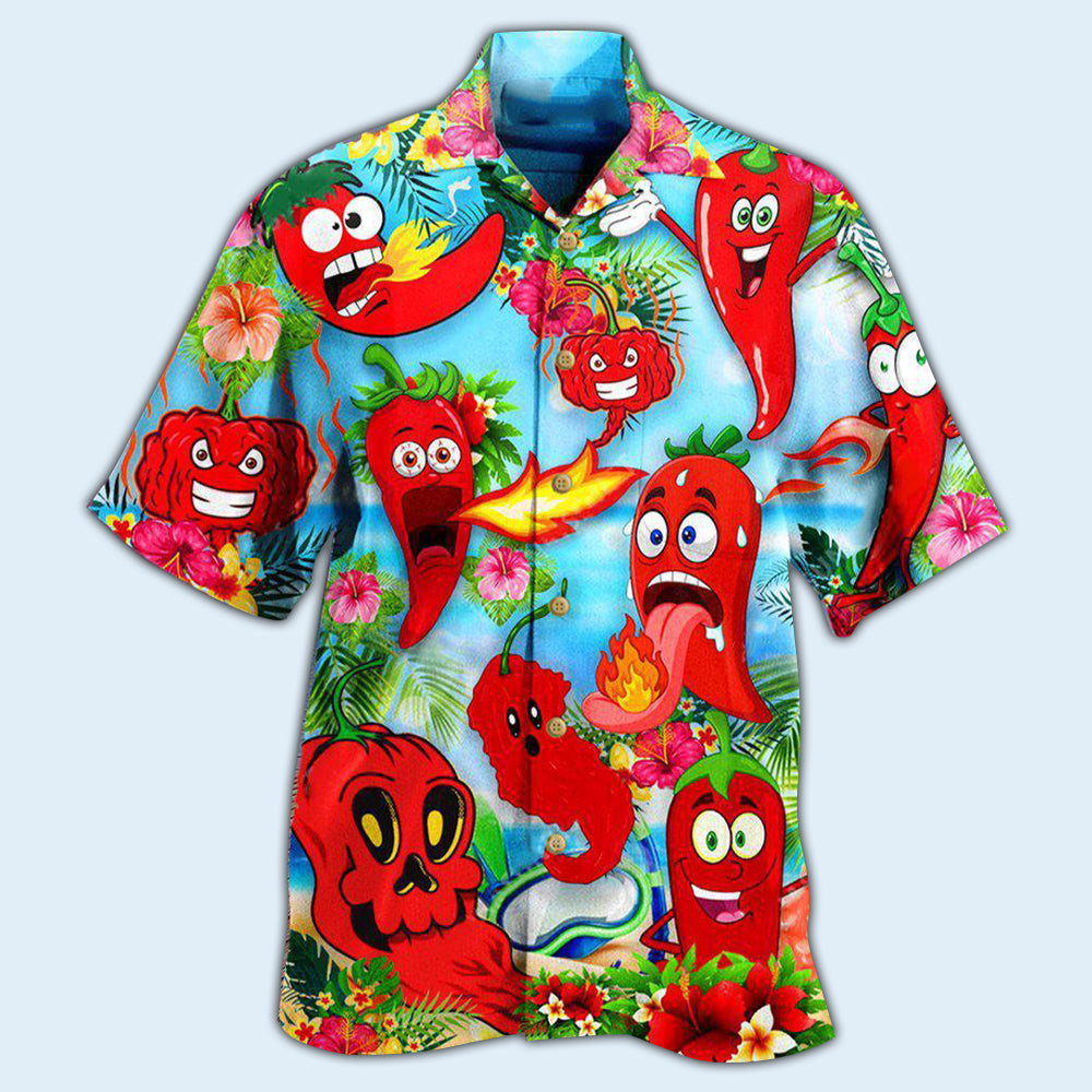Funny Fruit Chili Peppers Hawaiian Shirt Artwork View For Weekend Travel And Beach Style