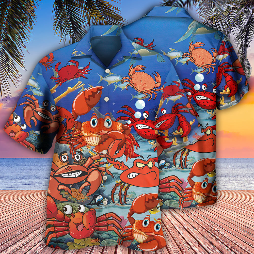 Playful Crab Hawaiian Shirt With Detailed Graphic For Resort Travel Summer Outings And Casual Gatherings