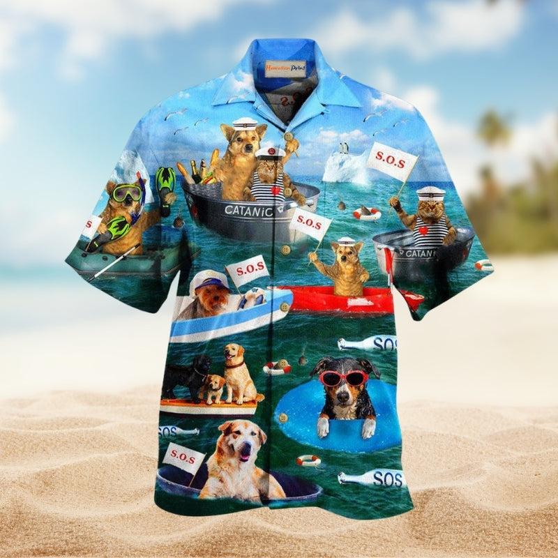 Funny Dogs And Cats Team Hawaiian Shirt For Tropical Holidays Resort Trips And Everyday Summer Style