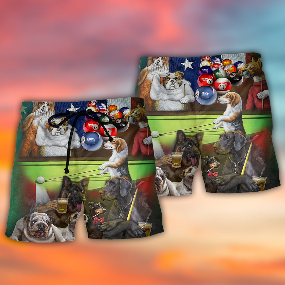 Billiard Humor Dogs Independence Day Beach Shorts Pattern View For Relaxed Vacation Styling