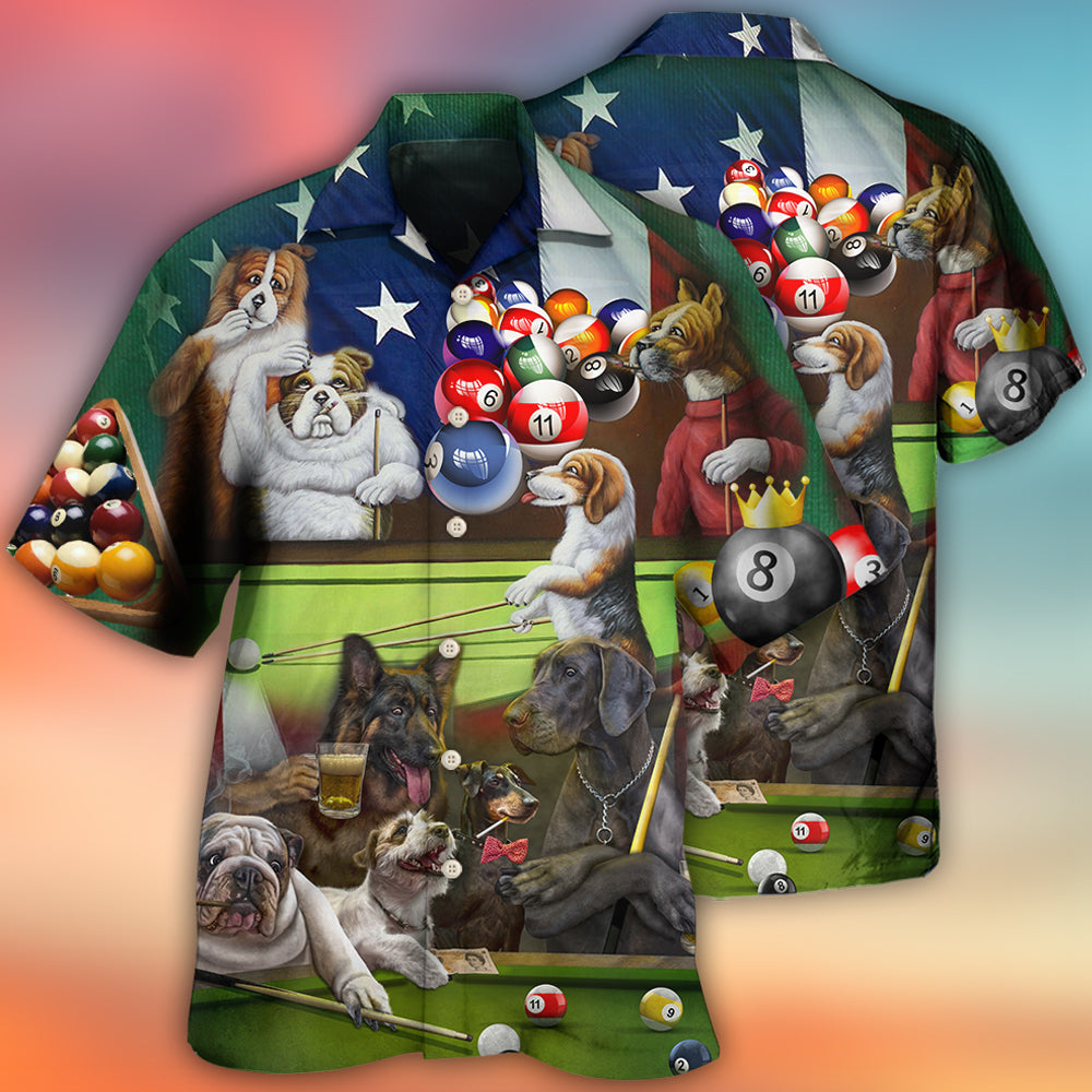 Funny Billiard Independence Day Dogs Hawaiian Shirt Pattern View For Lightweight Everyday Style