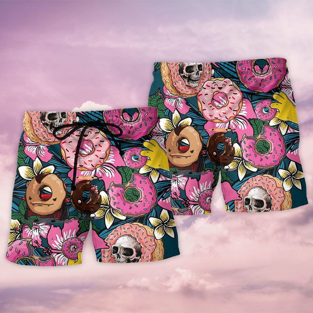 Funny Donut Tropical Beach Shorts Pattern View For Vacation Travel And Outdoor Fun