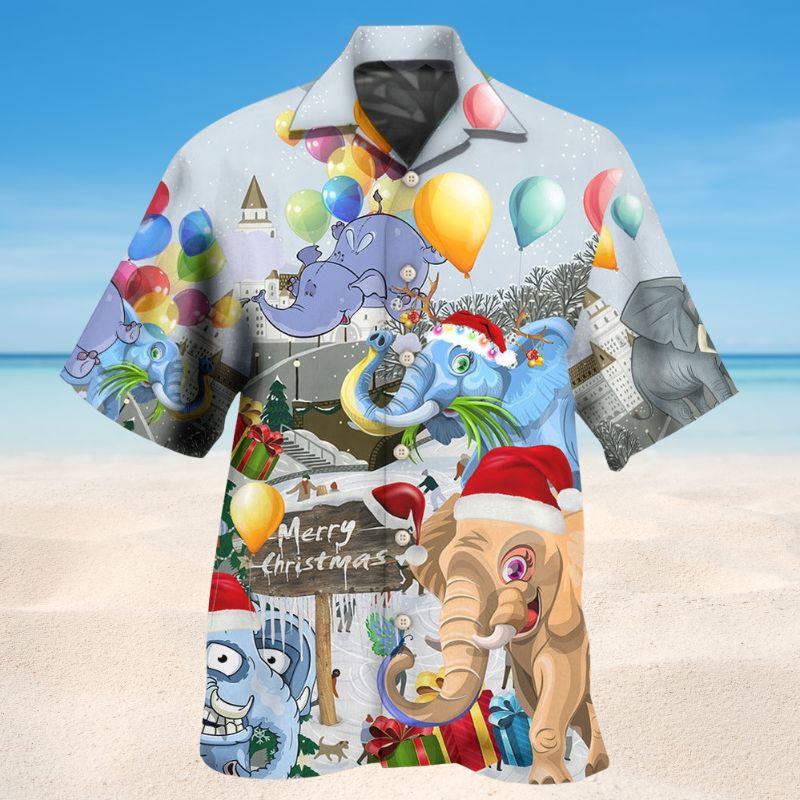 Funny Elephants Christmas Hawaiian Shirt For Winter Celebrations, Beach Travel, And Relaxed Holiday Wear
