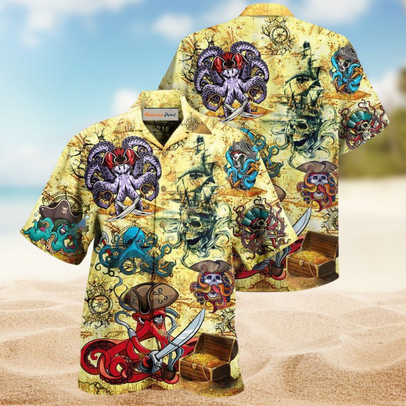 Funny Pirate Octopus Hawaiian Shirt For Coastal Travel, Casual Events, And Comfortable Summer Wear
